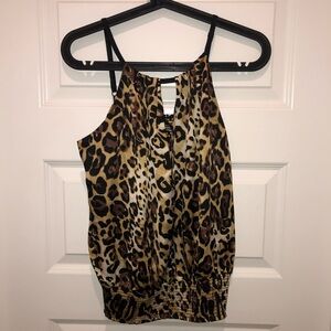 Vintage BEBE 90’s Y2K Leopard Silk Sleeveless Tank Blouse Top Shirt Club sz S
